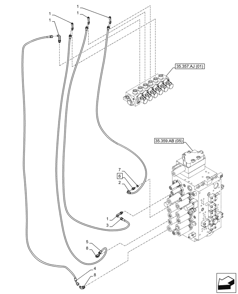 Схема запчастей Case CX210D LC - (35.357.AO[03]) - VAR - 461558 - MAIN, SOLENOID VALVE, PRESSURE PIPE, CONTROL PATTERN SELECTION (35) - HYDRAULIC SYSTEMS