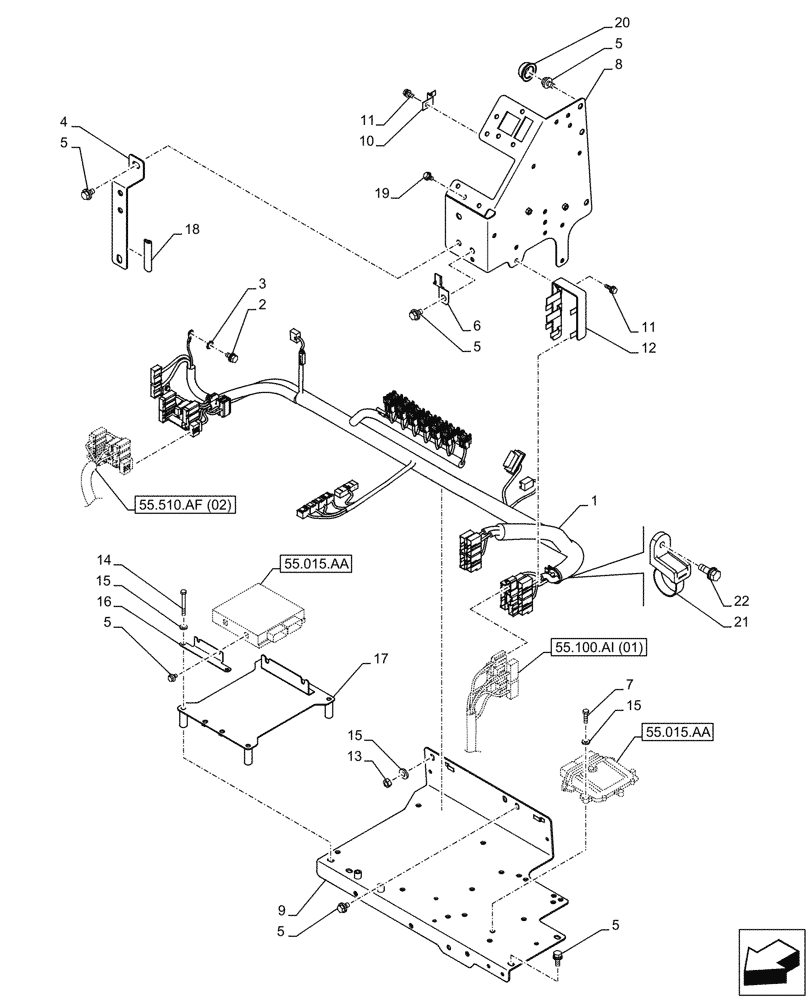 Схема запчастей Case CX210D LC LR - (55.510.AF[01]) - CAB MAIN WIRE HARNESS (55) - ELECTRICAL SYSTEMS
