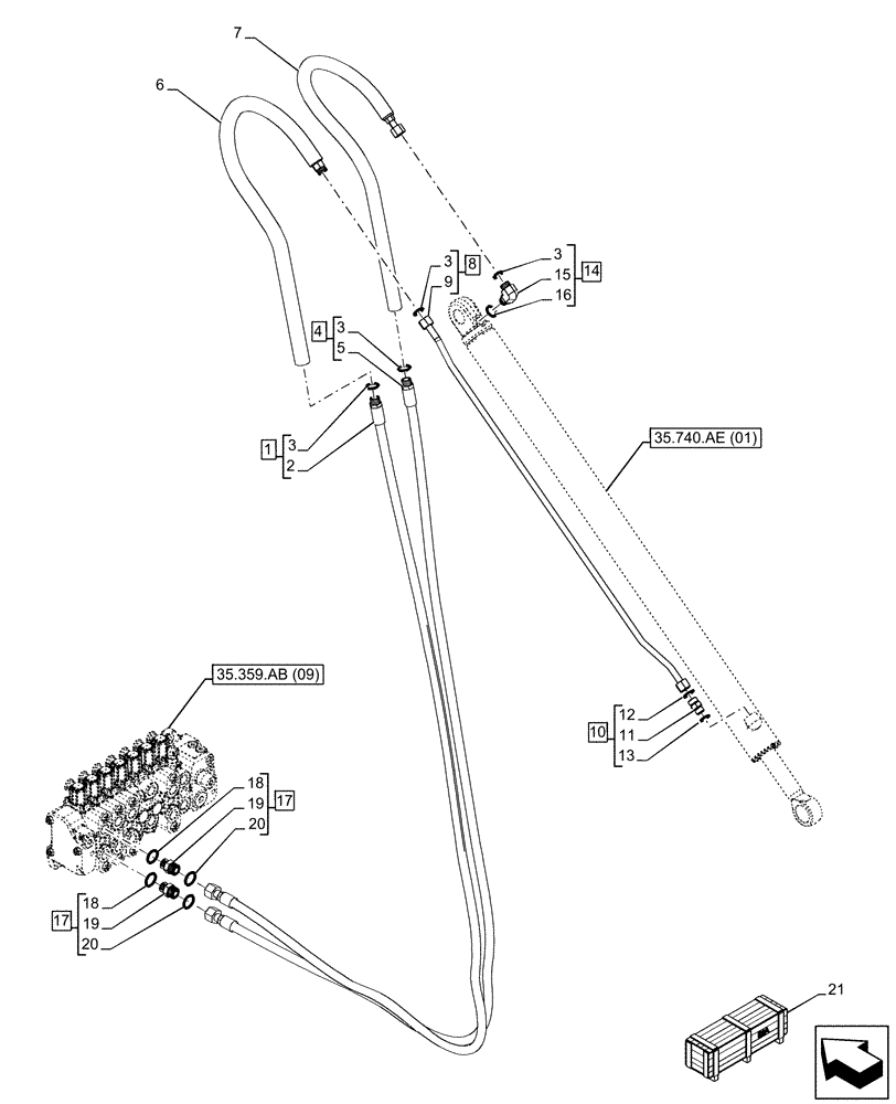 Схема запчастей Case 590SN - (35.740.AC[01]) - VAR - 423076 - EXTENDABLE DIPPER, CYLINDER, LINE (35) - HYDRAULIC SYSTEMS
