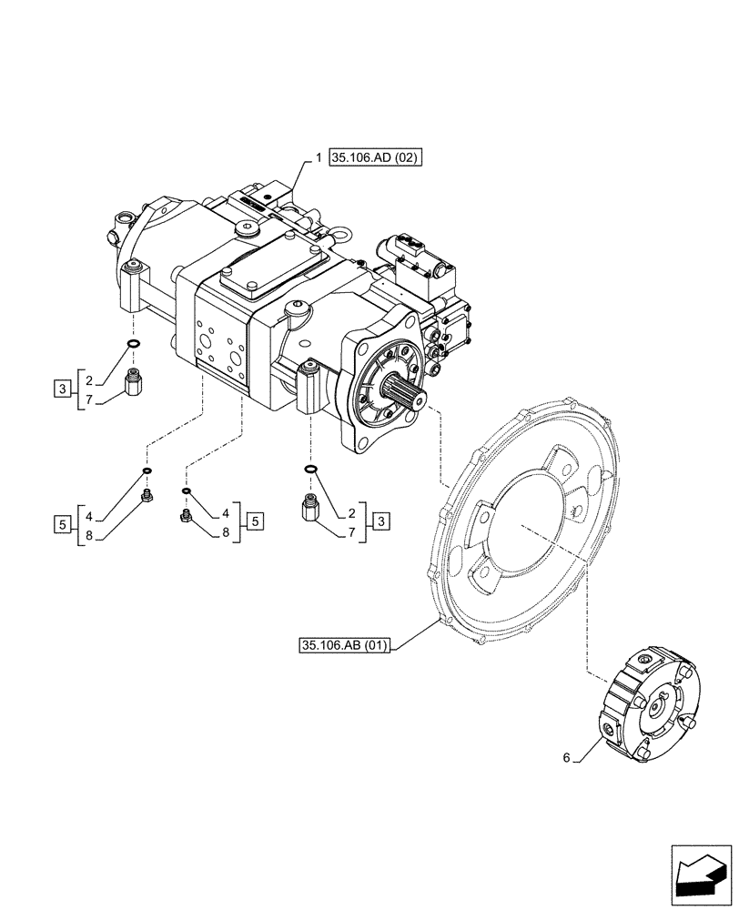 Схема запчастей Case CX210D LC LR - (35.106.AD[01]) - VARIABLE DELIVERY HYDRAULIC PUMP (35) - HYDRAULIC SYSTEMS