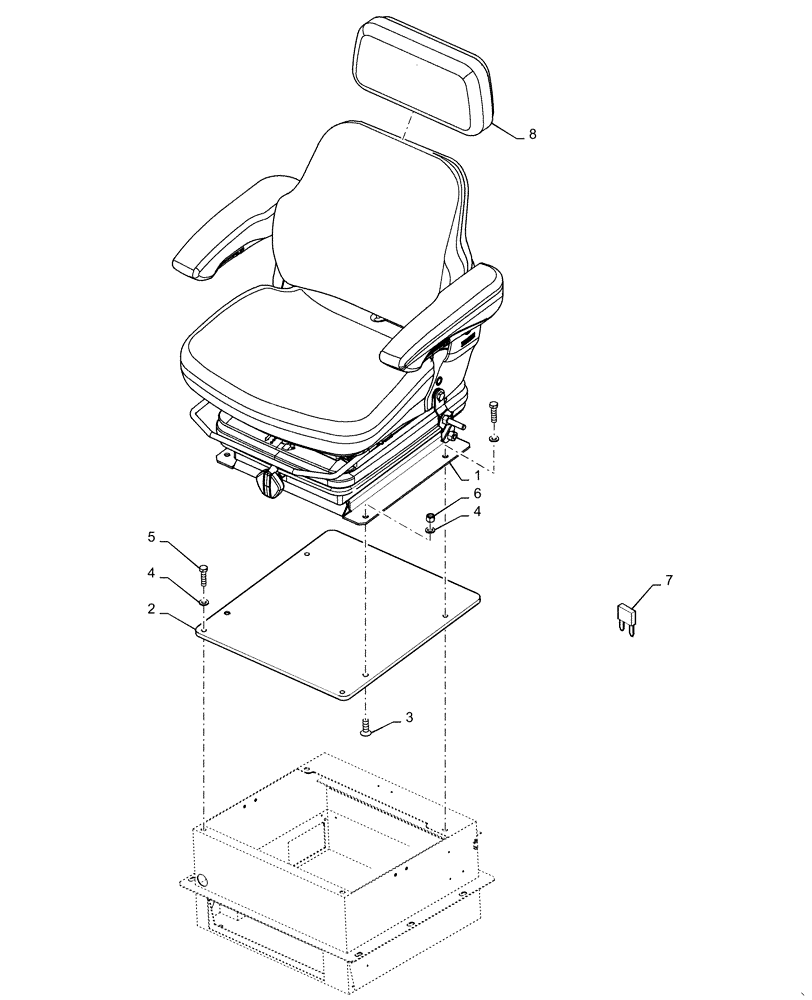 Схема запчастей Case 921F - (90.120.AD[01]) - SEAT, MECHANICAL SUSPENSION, CLOTH (90) - PLATFORM, CAB, BODYWORK AND DECALS