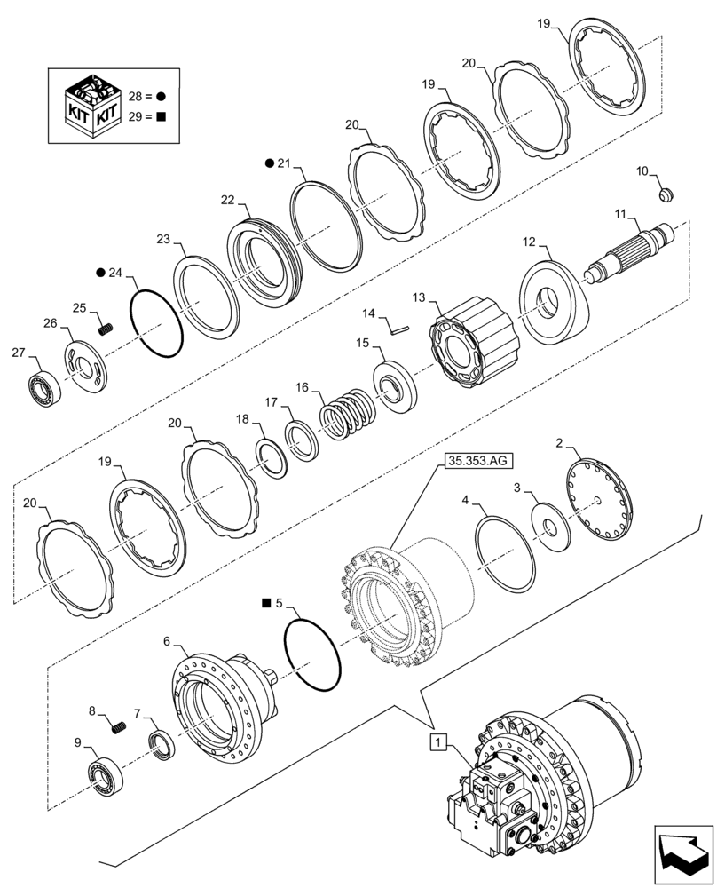 Схема запчастей Case CX210D LC LR - (35.353.AD[03]) - TRAVEL MOTOR & REDUCTION GEAR, COMPONENTS (35) - HYDRAULIC SYSTEMS