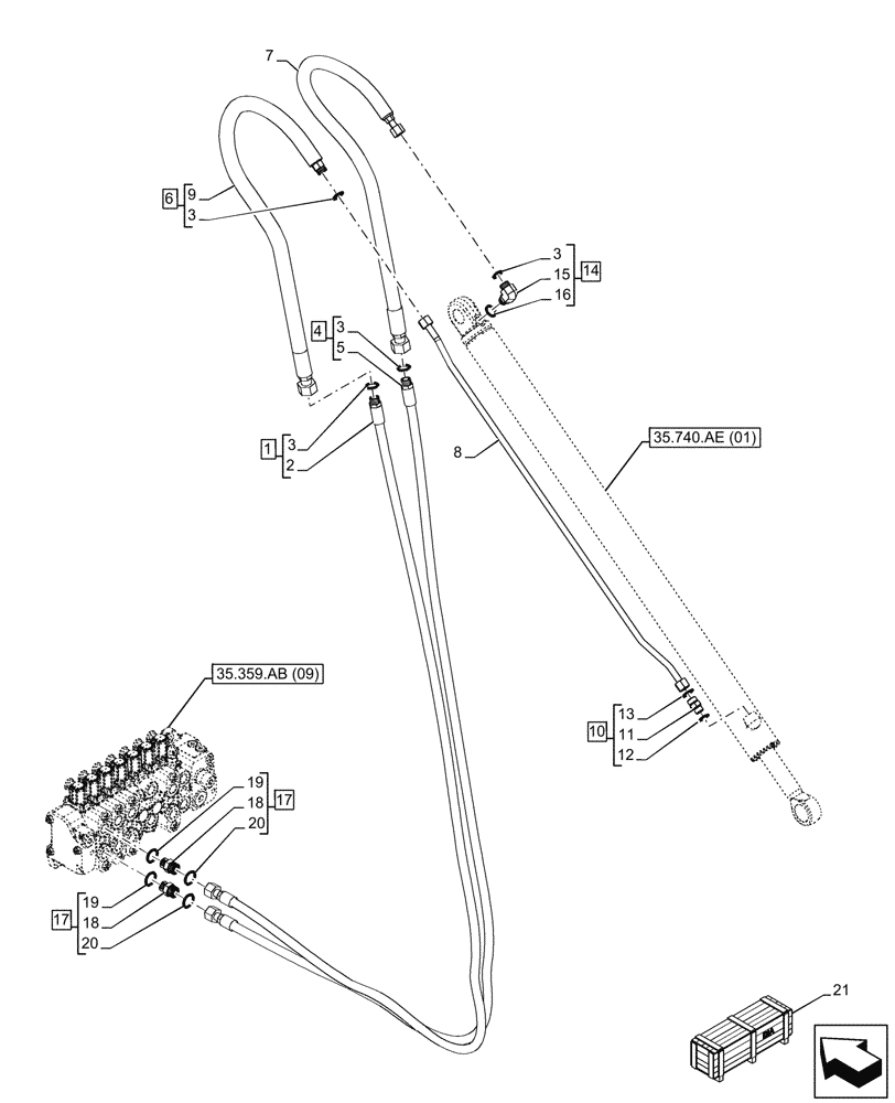 Схема запчастей Case 590SN - (35.740.AC[01]) - VAR - 423076 - EXTENDABLE DIPPER, CYLINDER, LINE (35) - HYDRAULIC SYSTEMS