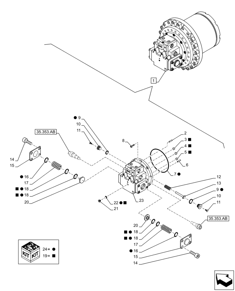 Схема запчастей Case CX210D LC - (35.353.AD[02]) - TRAVEL MOTOR & REDUCTION GEAR, COMPONENTS (35) - HYDRAULIC SYSTEMS