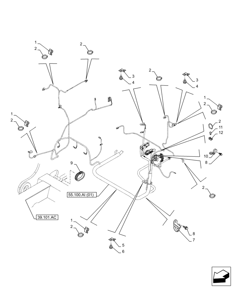 Схема запчастей Case CX210D LC - (55.100.AI[02]) - MAIN, WIRE HARNESS, CABLE CLIP (55) - ELECTRICAL SYSTEMS