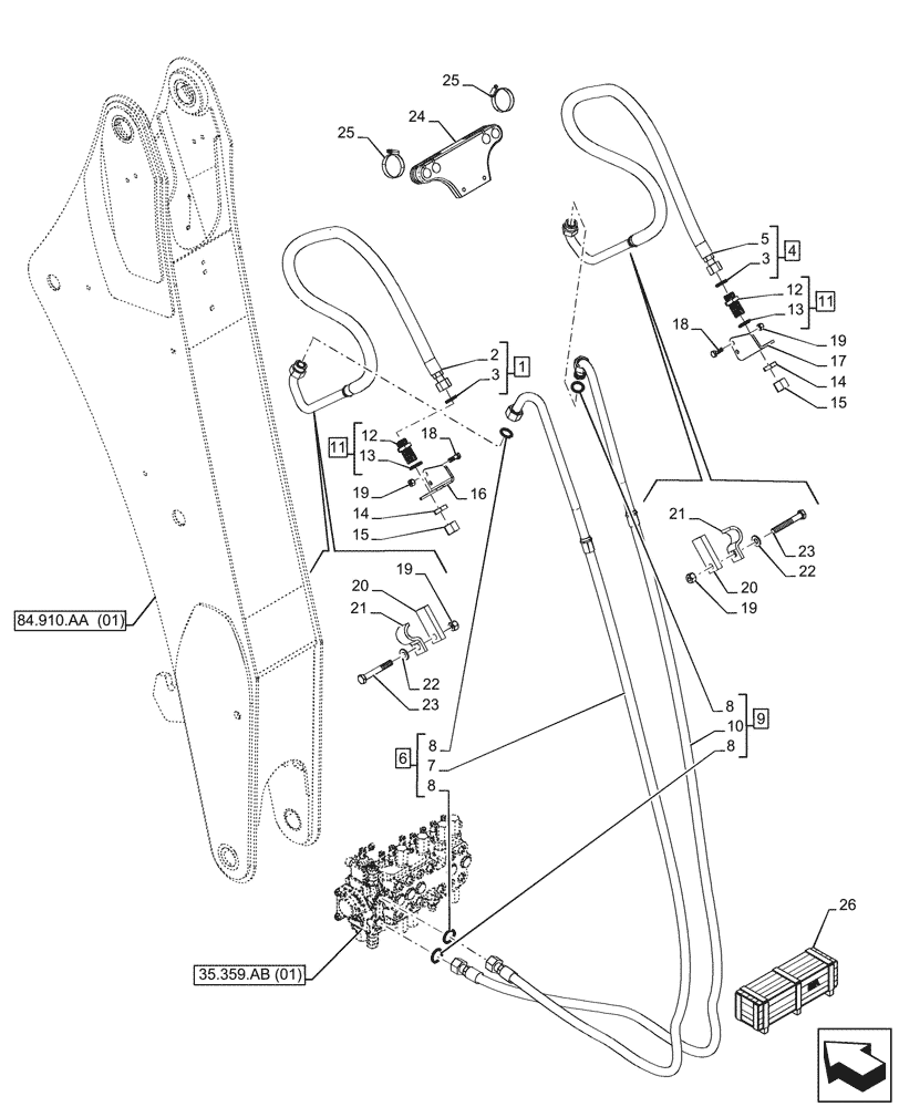 Схема запчастей Case 580SN - (35.726.AU[02]) - EXTENDABLE DIPPER, AUXILIARY HYDRAULIC (35) - HYDRAULIC SYSTEMS