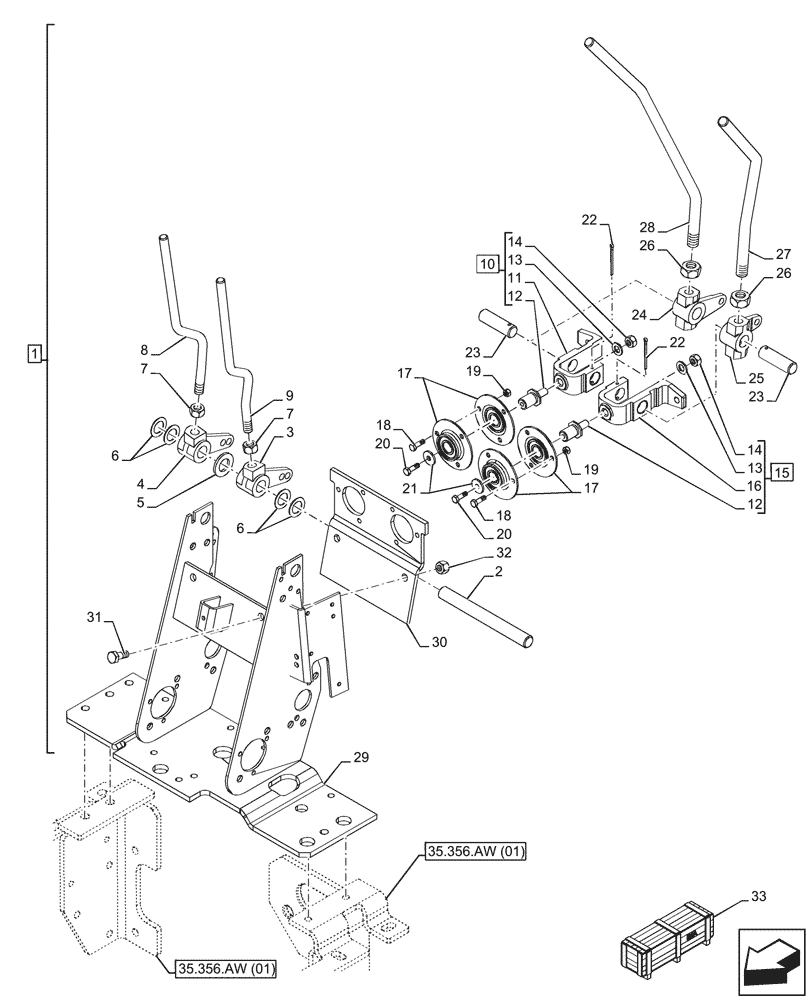 Схема запчастей Case 580SN - (35.355.AK[02]) - VAR - 742369 - BACKHOE ARM, MECHANICAL, CONTROL LEVER, HAND SWING (35) - HYDRAULIC SYSTEMS