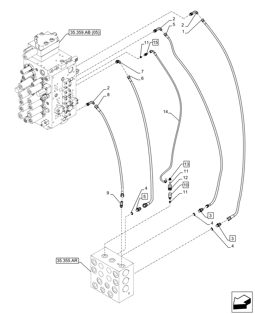 Схема запчастей Case CX210D LC - (35.355.AC[08]) - VAR - 461558 - JOYSTICK, HYDRAULIC LINE, CONTROL VALVE, CONTROL PATTERN SELECTION (35) - HYDRAULIC SYSTEMS