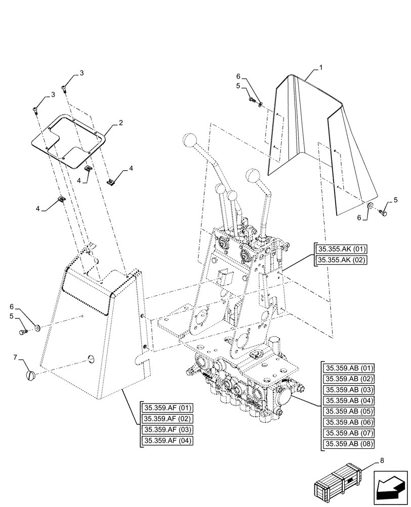Схема запчастей Case 580SN - (35.355.AK[03]) - VAR - 742369 - BACKHOE ARM, MECHANICAL, CONTROL LEVER, HAND SWING (35) - HYDRAULIC SYSTEMS