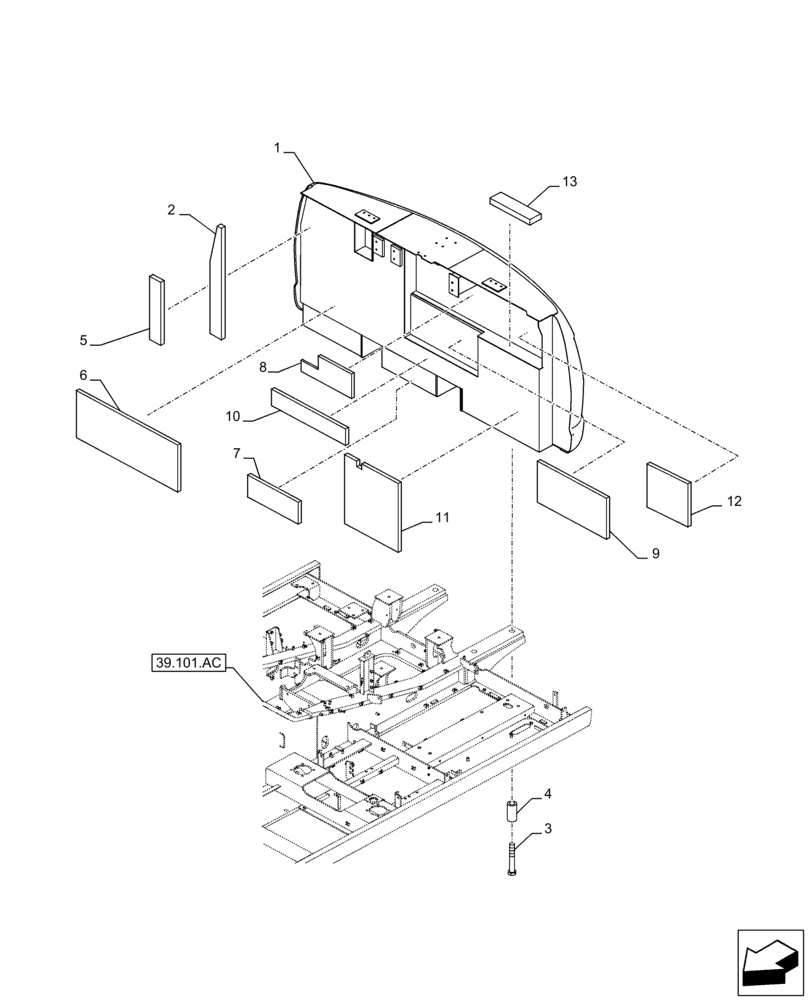 Схема запчастей Case CX250D LC LR - (39.140.AM) - COUNTERWEIGHT, INSULATION (39) - FRAMES AND BALLASTING