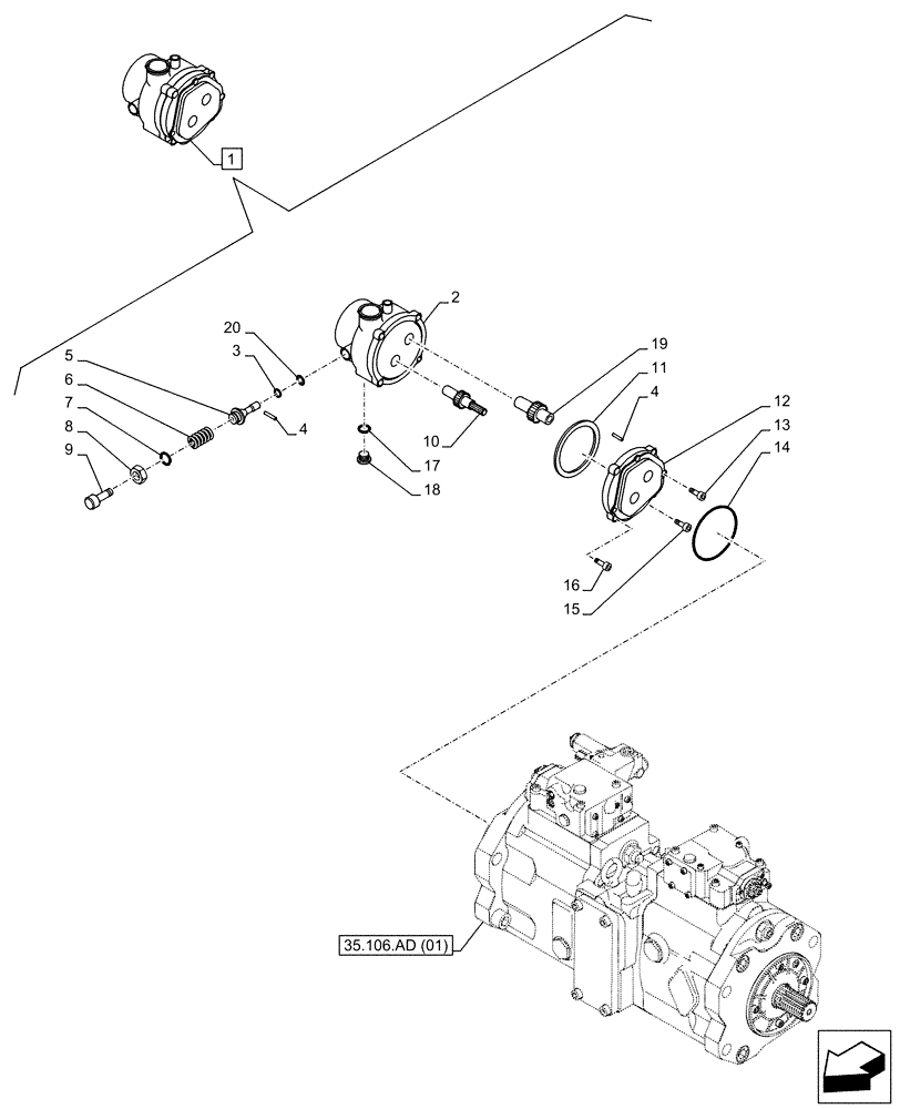 Схема запчастей Case CX210D LC - (35.357.AC[01]) - HYDRAULIC PUMP, PILOT (35) - HYDRAULIC SYSTEMS