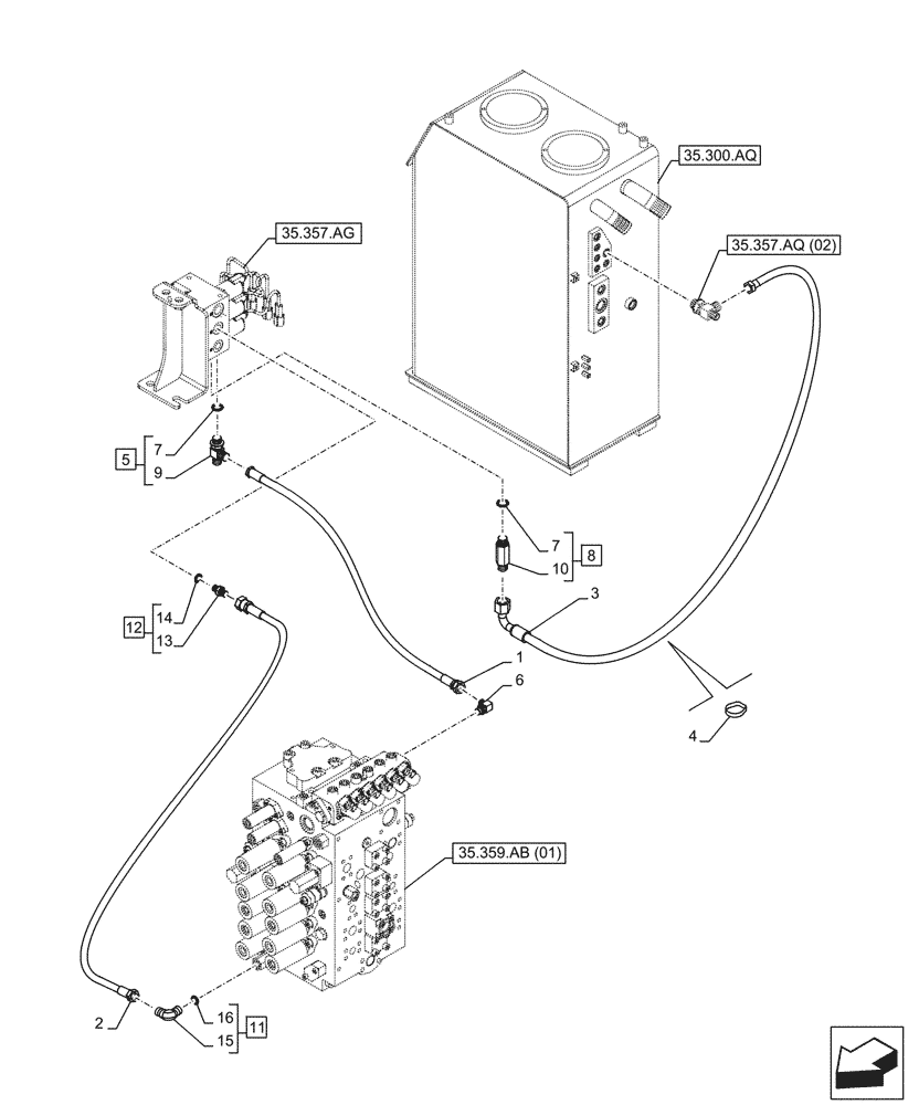 Схема запчастей Case CX210D LC - (35.357.AR[01]) - PILOT VALVE, CONTROL VALVE LINE (35) - HYDRAULIC SYSTEMS