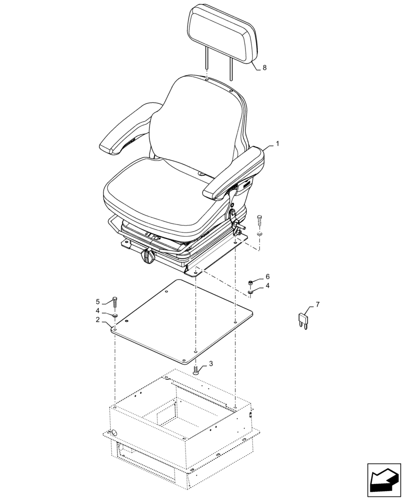 Схема запчастей Case 721F - (90.120.AD[02]) - SEAT, MECHANICAL SUSPENSION, VINYL (90) - PLATFORM, CAB, BODYWORK AND DECALS