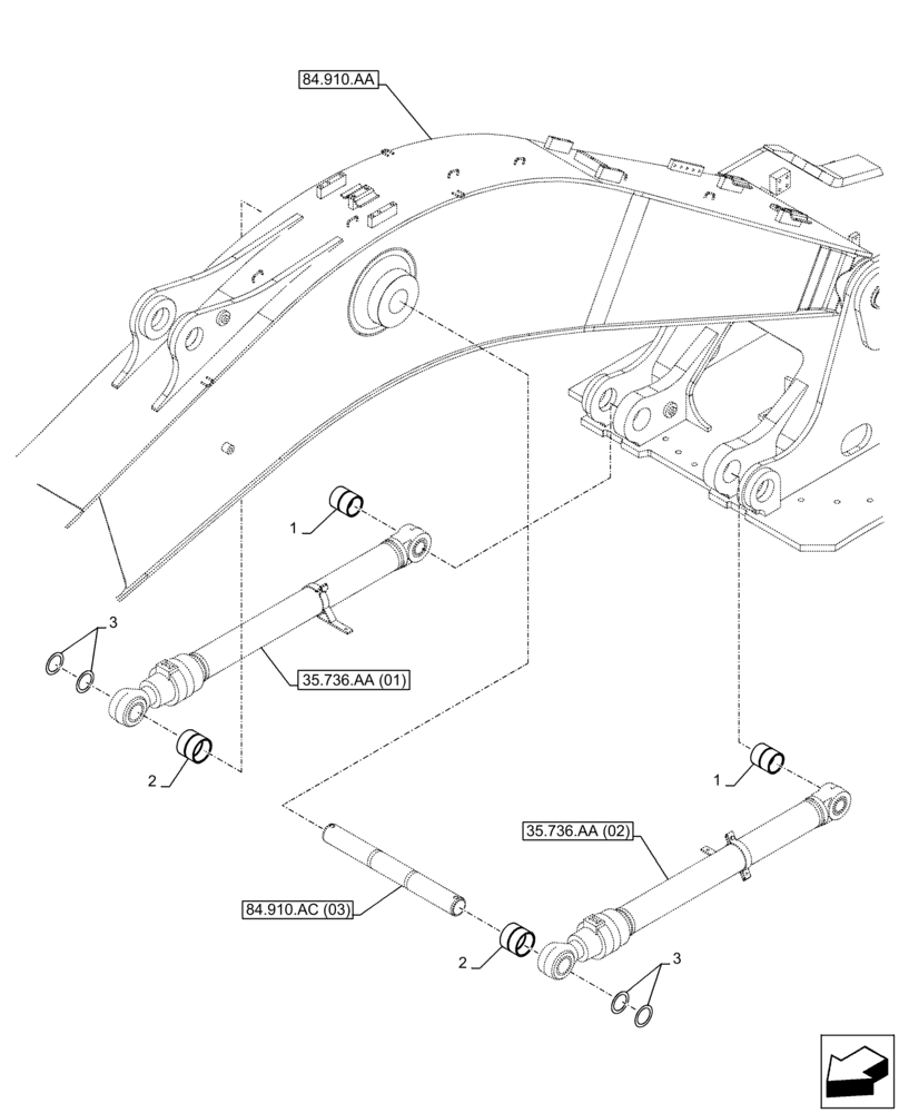 Схема запчастей Case CX300D LC - (84.910.AD[03]) - VAR - 481064 - BOOM, CYLINDER, BUSHING, SAFETY VALVE (84) - BOOMS, DIPPERS & BUCKETS