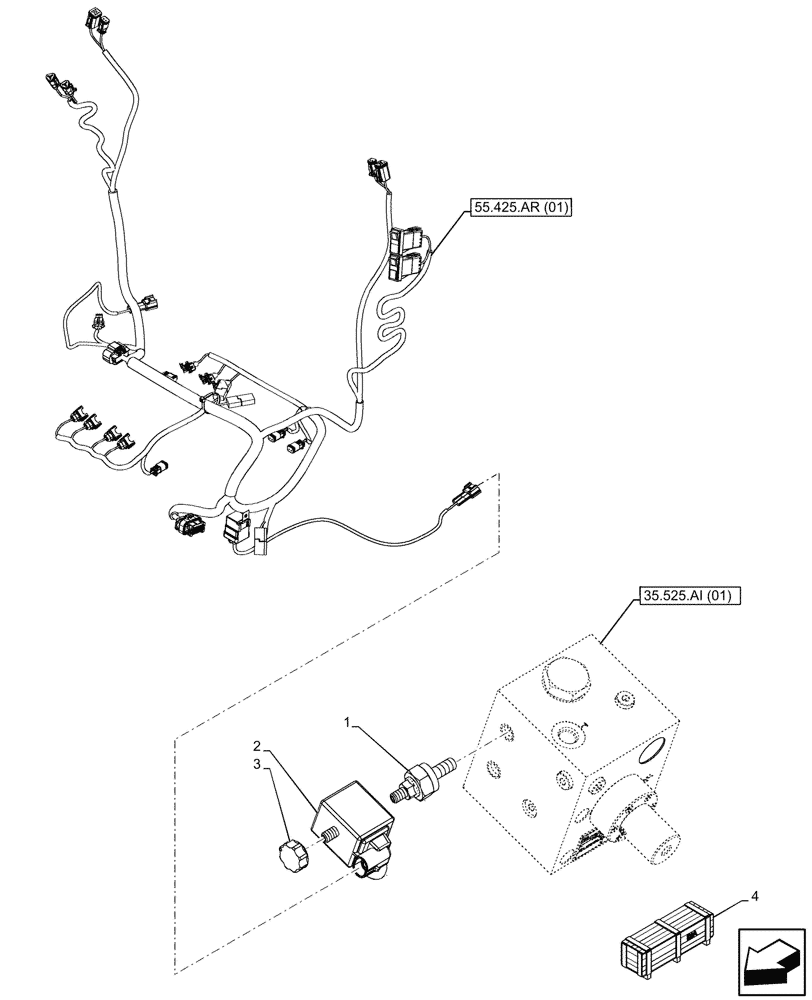 Схема запчастей Case 580N EP - (55.036.AO[04]) - VAR - 423083 - CONTROL VALVE, SOLENOID (55) - ELECTRICAL SYSTEMS