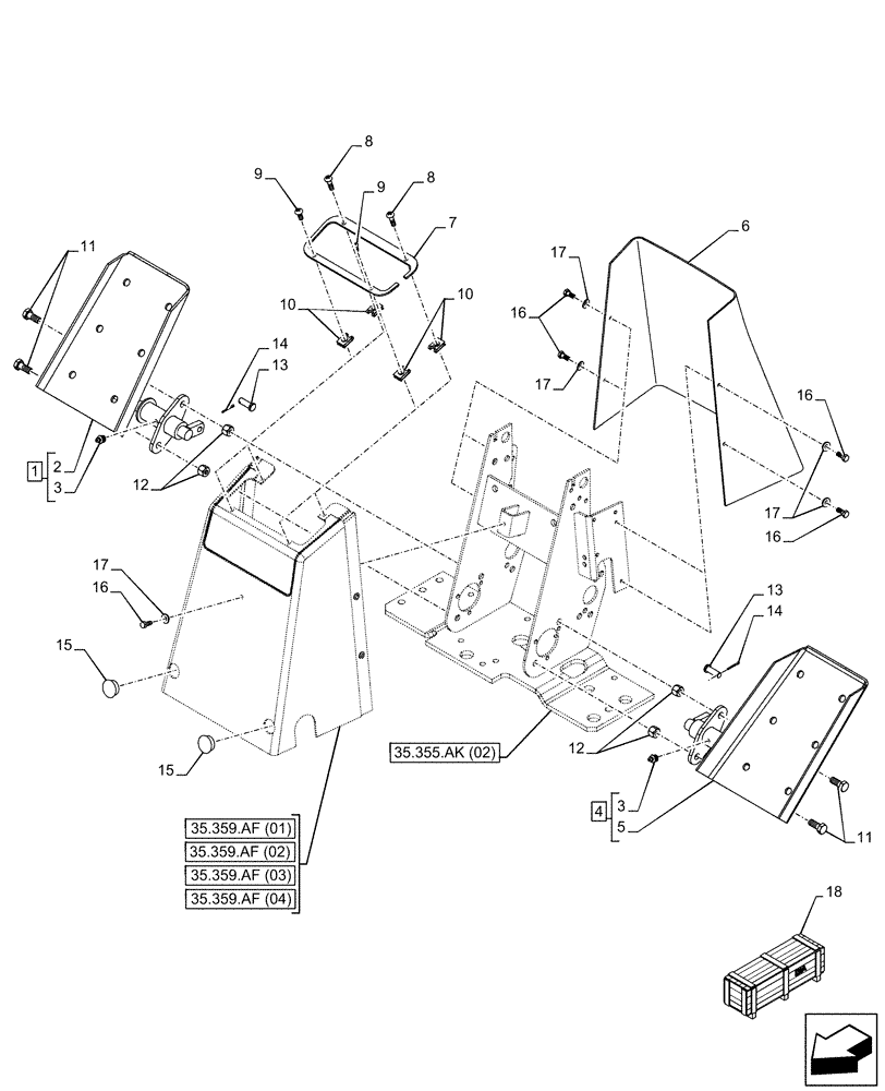 Схема запчастей Case 580SN - (35.356.AW[02]) - BACKHOE ARM, MECHANICAL, CONTROL LEVER, FOOT SWING (35) - HYDRAULIC SYSTEMS