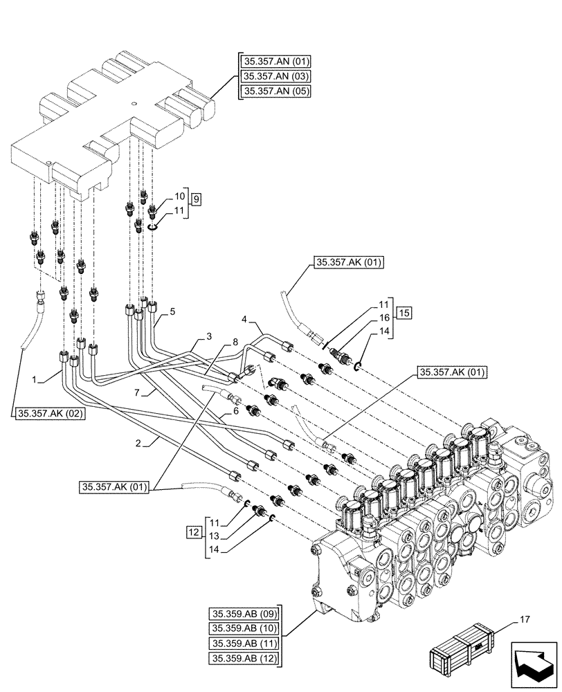 Схема запчастей Case 580SN - (35.357.AO[02]) - VAR - 423078 - BACKHOE ARM, PILOT CONTROLS, LINE (35) - HYDRAULIC SYSTEMS