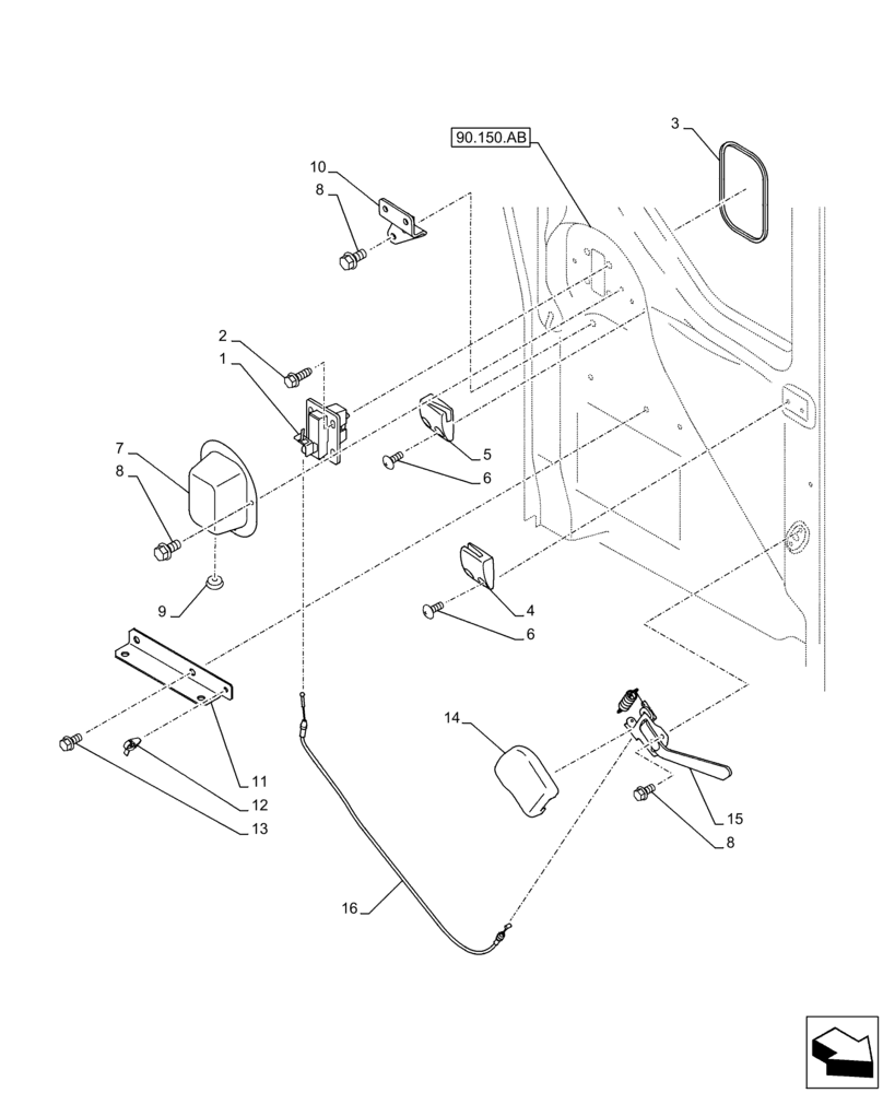 Схема запчастей Case CX210D LC - (90.154.AJ) - CAB DOOR, RETAINER, STOP (90) - PLATFORM, CAB, BODYWORK AND DECALS