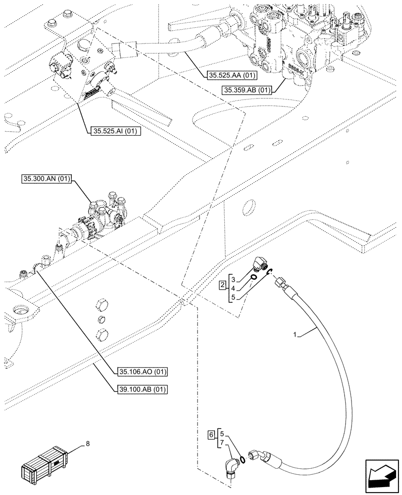 Схема запчастей Case 580SN - (35.525.AA[20]) - VAR - 423083, 747661 - AUXILIARY HYDRAULIC, LINE (35) - HYDRAULIC SYSTEMS