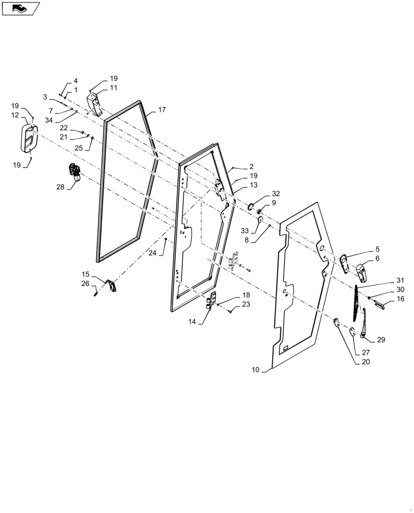 Схема запчастей Case 850M LT - (90.154.AA[01]) - CAB DOOR, RIGHT (90) - PLATFORM, CAB, BODYWORK AND DECALS