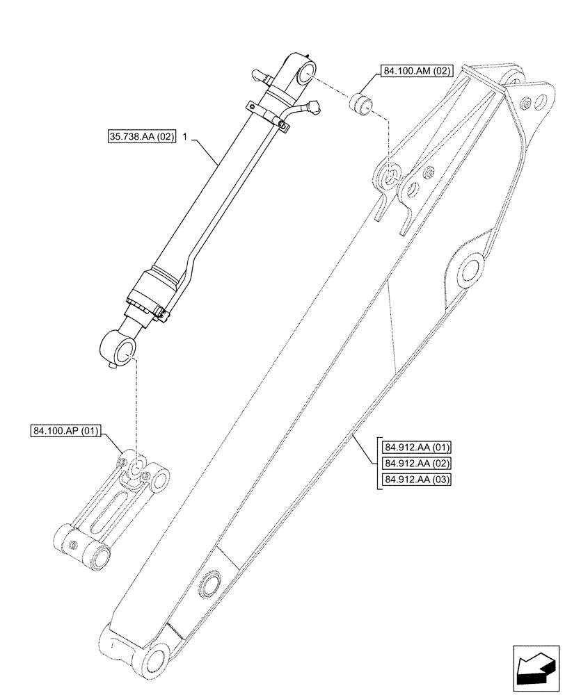 Схема запчастей Case CX300D LC - (35.738.AA[01]) - VAR - 481850, 481243, 781180 - BUCKET, CYLINDER, MOUNTING (35) - HYDRAULIC SYSTEMS
