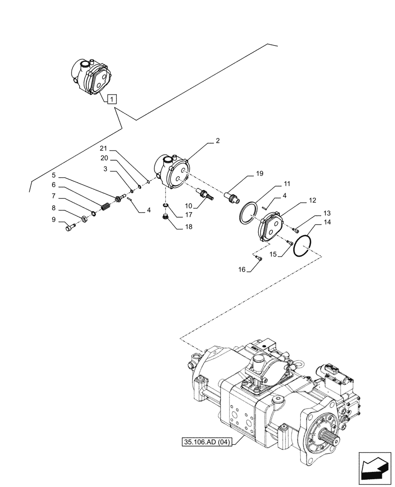 Схема запчастей Case CX250D LC - (35.357.AC[02]) - VAR - 461863 - HYDRAULIC PUMP, PILOT (35) - HYDRAULIC SYSTEMS