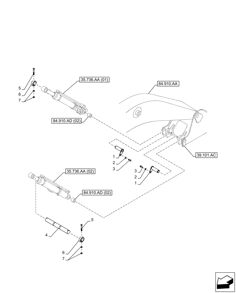 Схема запчастей Case CX250D LC - (84.910.AC[02]) - VAR - 461029, 481064, 481858 - BOOM, CYLINDER, PIN (84) - BOOMS, DIPPERS & BUCKETS