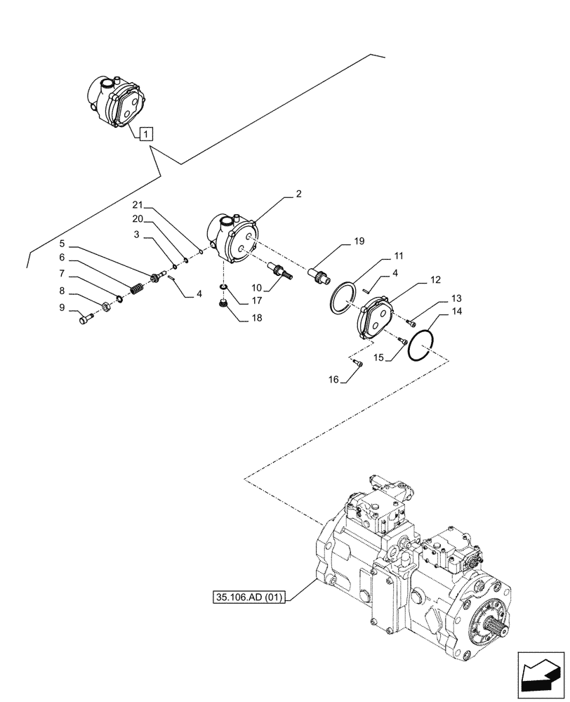 Схема запчастей Case CX250D LC - (35.357.AC[01]) - HYDRAULIC PUMP, PILOT (35) - HYDRAULIC SYSTEMS