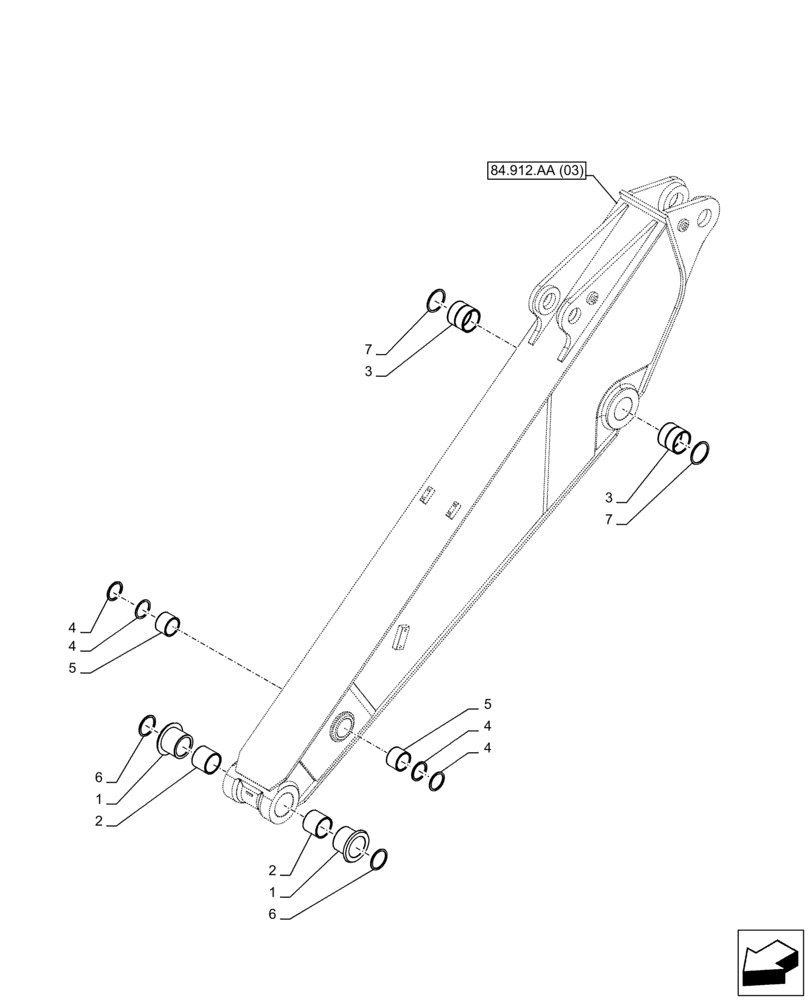 Схема запчастей Case CX250D LC - (84.912.AD[03]) - VAR - 461548 - ARM, BUSHING (L=2.5M) (84) - BOOMS, DIPPERS & BUCKETS