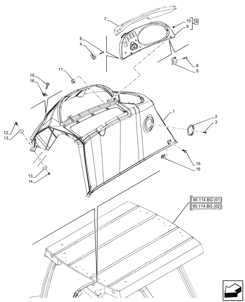 Схема запчастей Case 580SN - (90.110.AH) - VAR - 423000, 442082 - CANOPY, INSTRUMENT PANEL (90) - PLATFORM, CAB, BODYWORK AND DECALS
