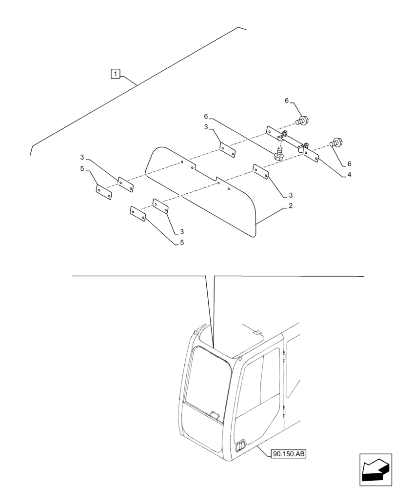 Схема запчастей Case CX250D LC LR - (90.151.AE[02]) - VAR - 461554 - SUN VISOR (90) - PLATFORM, CAB, BODYWORK AND DECALS