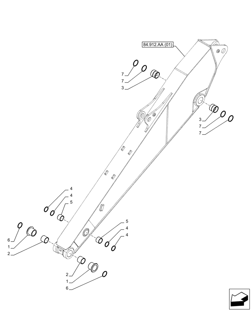 Схема запчастей Case CX250D LC - (84.912.AD[01]) - VAR - 781149 - ARM, BUSHING (L=3.5M) (84) - BOOMS, DIPPERS & BUCKETS