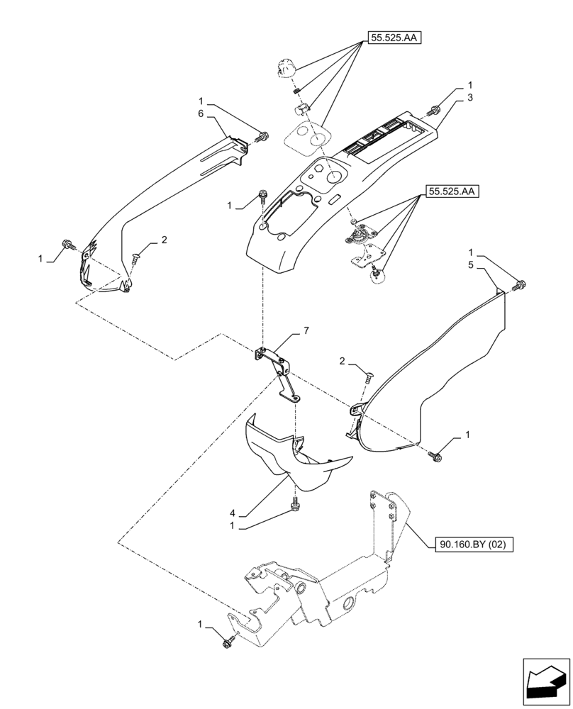 Схема запчастей Case CX250D LC LR - (90.160.BY[01]) - VAR - 488035 - CONSOLE, SIDE PANEL, RH (90) - PLATFORM, CAB, BODYWORK AND DECALS