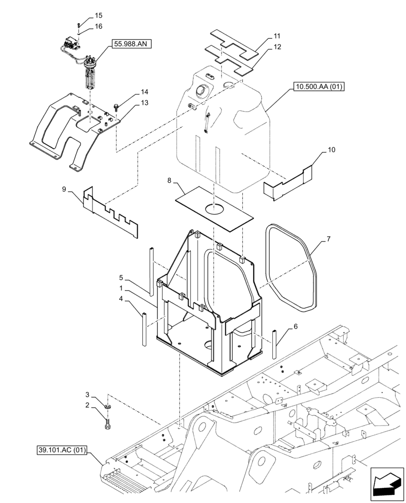Схема запчастей Case CX350D LC - (10.500.AA[02]) - DEF/ADBLUE™ TANK, MOUNTING (10) - ENGINE
