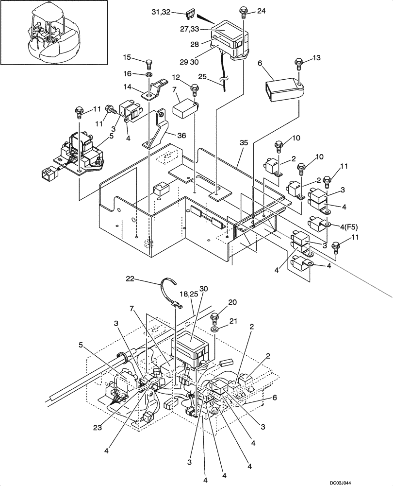Схема запчастей Case CX47 - (04-05[00]) - RELAY ASSY - CANOPY (04) - ELECTRICAL SYSTEMS