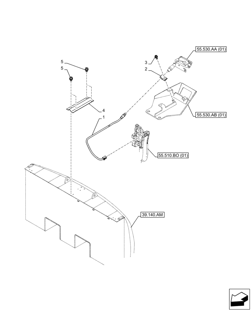 Схема запчастей Case CX250D LC LR - (55.530.AD[01]) - VAR - 488037 - REAR VIEW CAMERA, WIRE HARNESS (55) - ELECTRICAL SYSTEMS