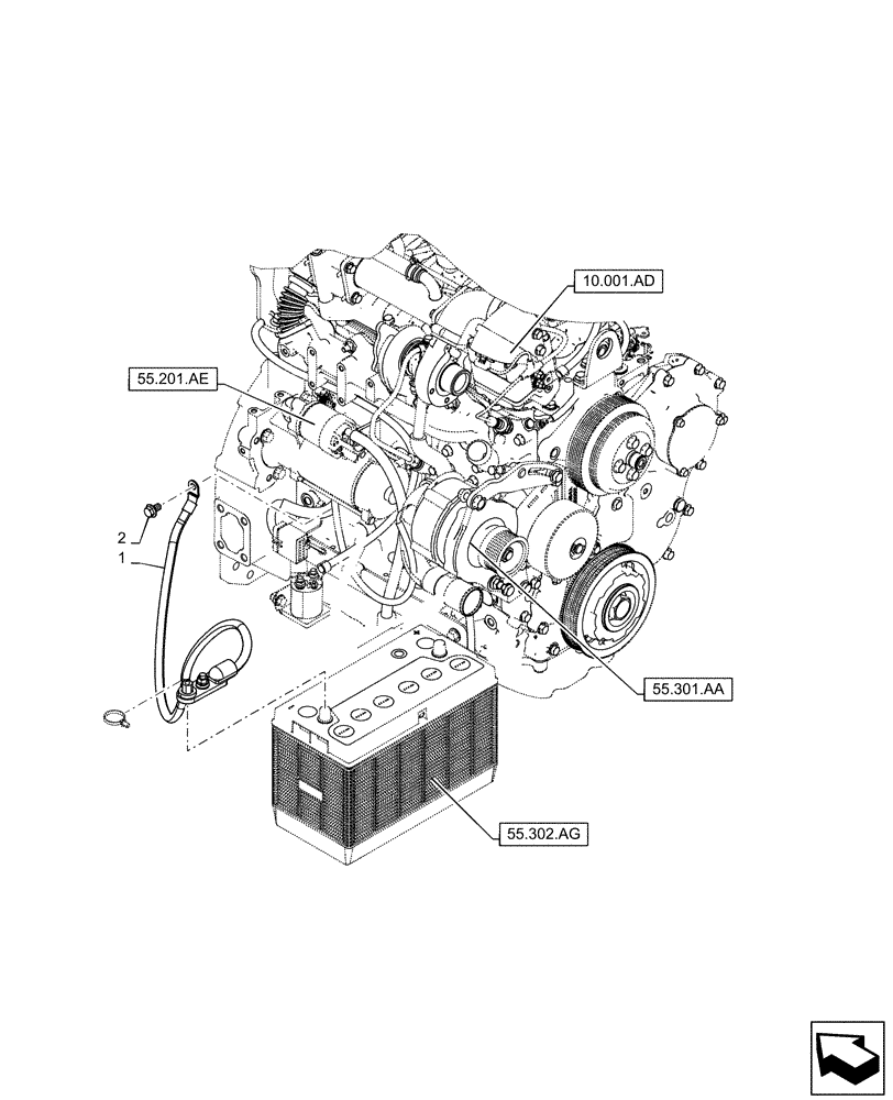 Схема запчастей Case SR240 - (55.302.AV[01]) - NO BATTERY DISCONNECT (55) - ELECTRICAL SYSTEMS