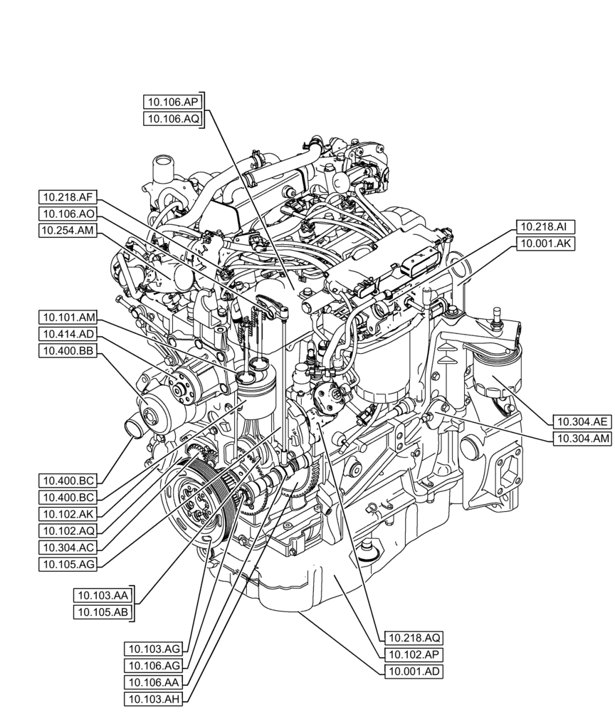 Схема запчастей Case F5BFL413D C001 - (10.000.00[01]) - SECTION INDEX - ENGINE (10) - ENGINE