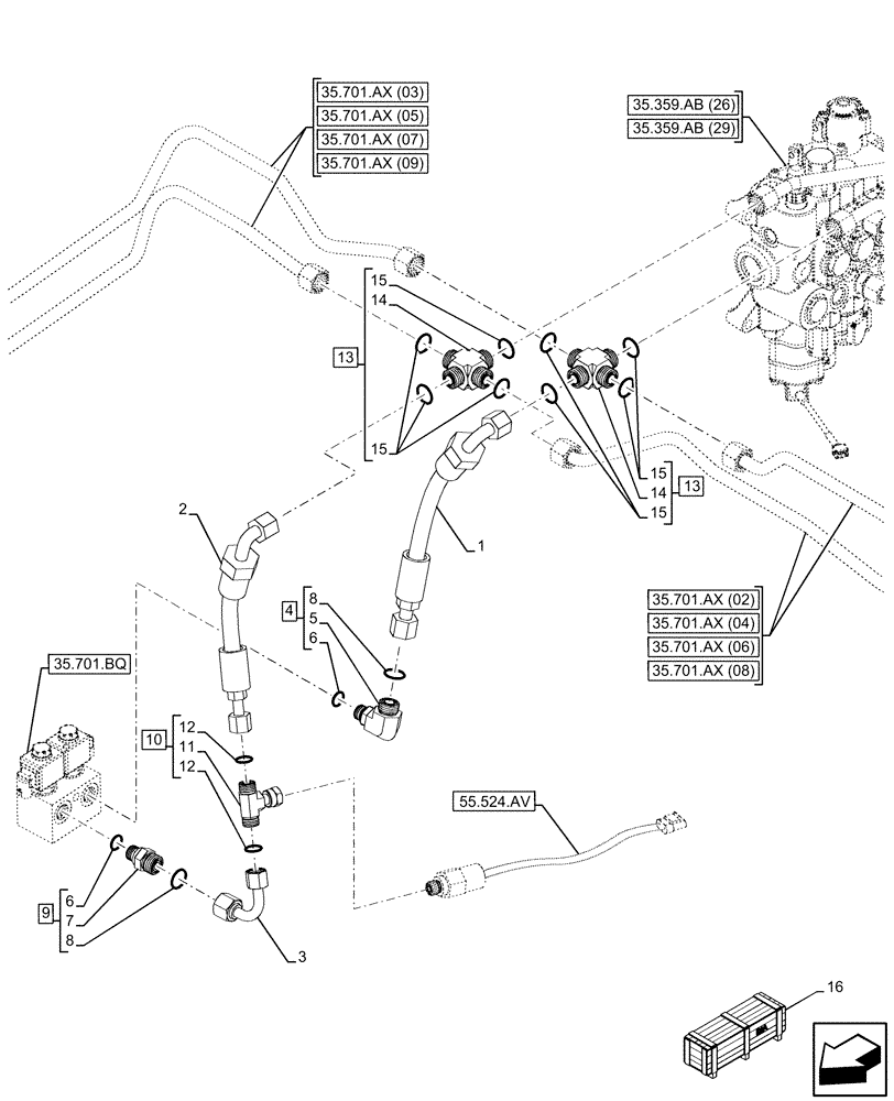 Схема запчастей Case 580SN WT - (35.701.BR[06]) - VAR - 423090 - RIDE CONTROL, VALVE, HYDRAULIC LINE, 4WD (35) - HYDRAULIC SYSTEMS