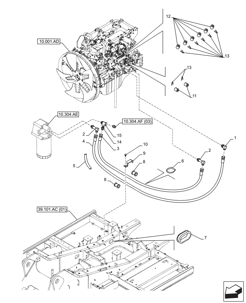 Схема запчастей Case CX350D LC - (10.304.AF[02]) - VAR - 488034 - ENGINE OIL FILTER, DRAIN LINE (10) - ENGINE