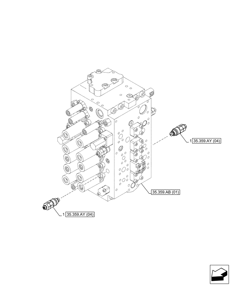 Схема запчастей Case CX250D LC LR - (35.359.AY[03]) - VAR - 461872 - RELIEF VALVE, AUXILIARY CIRCUIT, SHEARS, W/ ELECTRICAL PROPORTIONAL CONTROL, COMPONENTS (35) - HYDRAULIC SYSTEMS