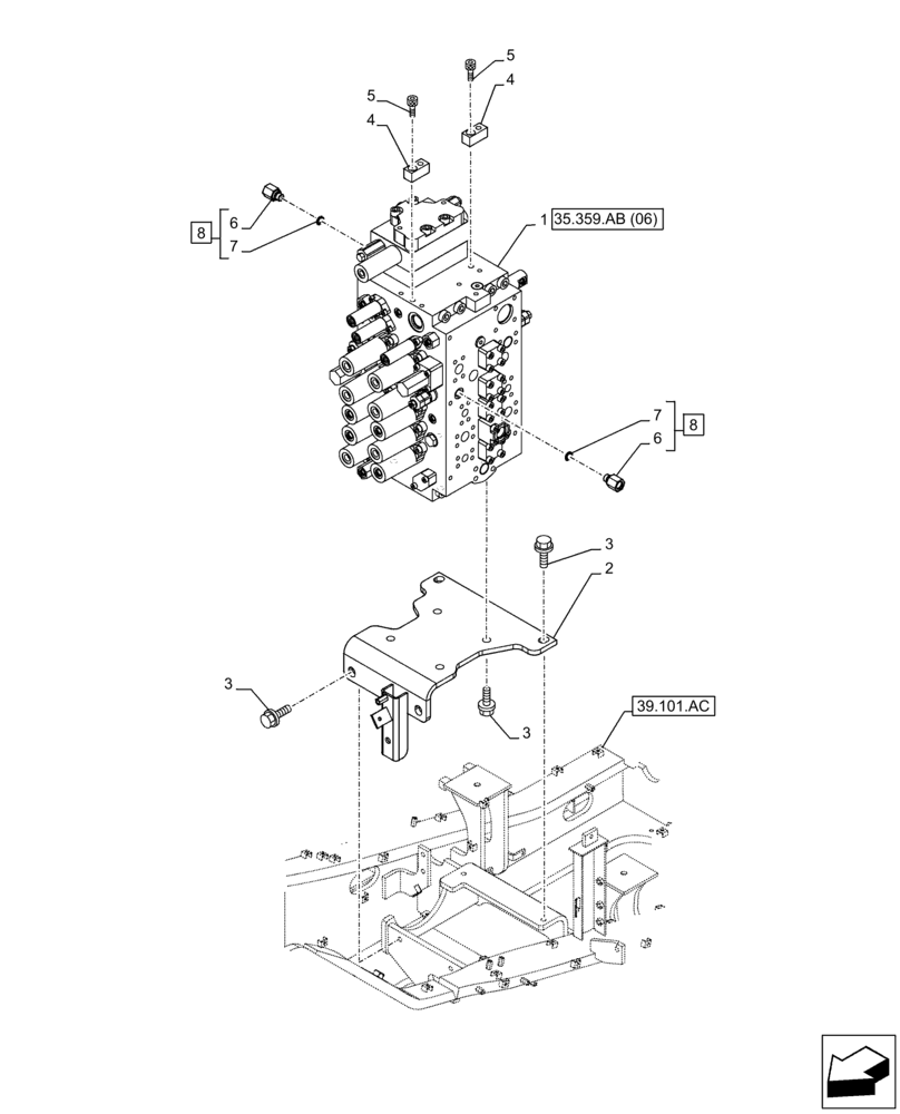 Схема запчастей Case CX250D LC LR - (35.359.AB[05]) - VAR - 461863 - CONTROL VALVE, MOUNTING, BRACKET, CLAMSHELL BUCKET, ROTATION, W/ ELECTRICAL PROPORTIONAL CONTROL (35) - HYDRAULIC SYSTEMS