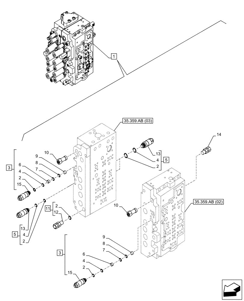 Схема запчастей Case CX250D LC LR - (35.359.AY[01]) - RELIEF VALVE, COMPONENTS (35) - HYDRAULIC SYSTEMS