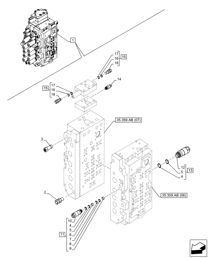 Схема запчастей Case CX250D LC - (35.359.AY[02]) - VAR - 461863 - RELIEF VALVE, CLAMSHELL BUCKET, ROTATION, W/ ELECTRICAL PROPORTIONAL CONTROL, COMPONENTS (35) - HYDRAULIC SYSTEMS