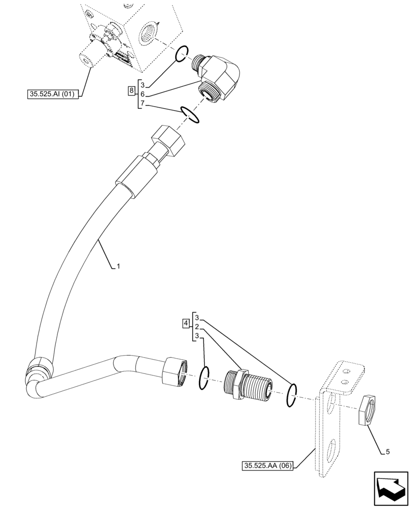 Схема запчастей Case 580N EP - (35.525.AA[15]) - VAR - 747662 - AUXILIARY HYDRAULIC, LINES (35) - HYDRAULIC SYSTEMS
