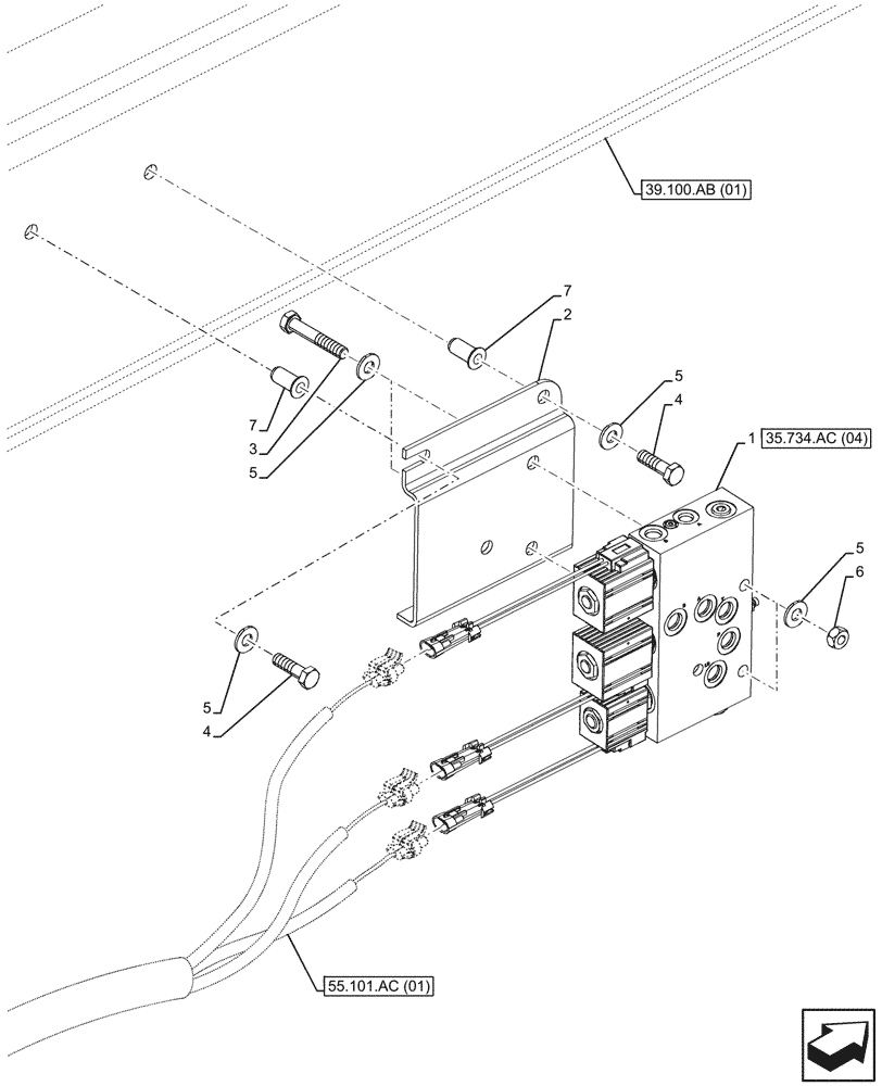Схема запчастей Case 580SN - (35.734.AC[03]) - QUICK COUPLER VALVE W/ LOADER AND BACKHOE HYDRAULIC COUPLER (35) - HYDRAULIC SYSTEMS