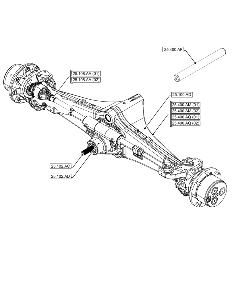 Схема запчастей Case 580SN WT - (25.000.00[02]) - SECTION INDEX - FRONT AXLE SYSTEM 4WD (25) - FRONT AXLE SYSTEM