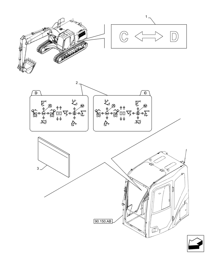 Схема запчастей Case CX300D LC - (90.108.AA[07]) - VAR - 461558 - DECAL, CONTROL PATTERN SELECTION (90) - PLATFORM, CAB, BODYWORK AND DECALS