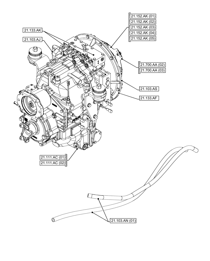 Схема запчастей Case 580SN WT - (21.000.00[02]) - SECTION INDEX - TRANSMISSION, SEMI-POWERSHIFT (21) - TRANSMISSION