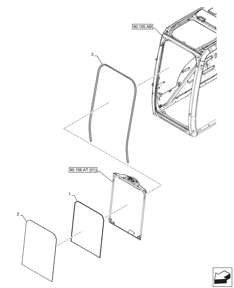Схема запчастей Case CX300D LC - (90.156.AL) - CAB GLASS, FRONT (90) - PLATFORM, CAB, BODYWORK AND DECALS